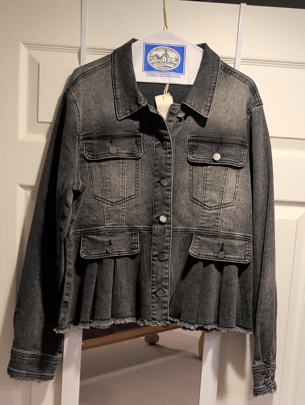 Mystree Washed Black Peplum Denim Jacket